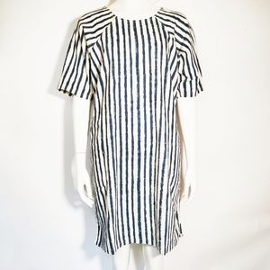 POEM PO-EM Women Small Tunic Dress Natural Dyed Handmade Blue Stripe Indigo Hobo